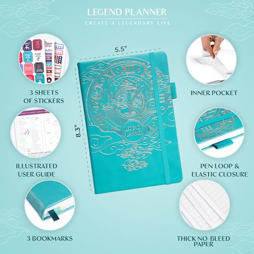 Legend Planner Undated, Weekly & Daily Goal Journal, A5 Turquoise - color: Turquoise Gold (Undated), size: A5 (5.5'' x 8.3'')