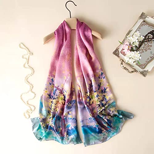 ANDANTINO 100% Silk Long Scarf-Women Large Oblong Shawls with Gift Packed - color: Pink&yellow Blossoms