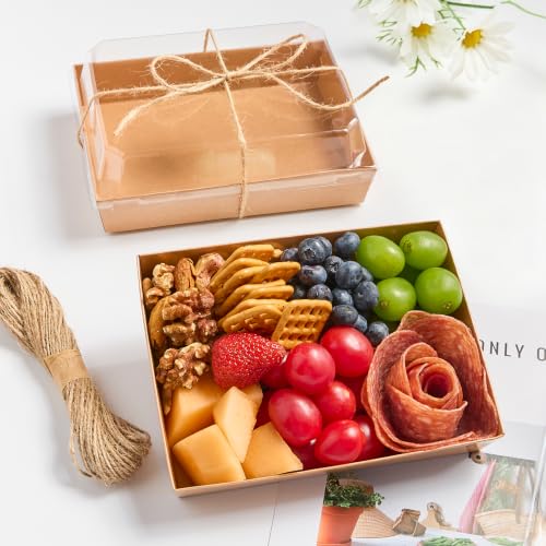 Kucoele 50 Pack 7" x 5" Paper Charcuterie Boxes with Clear Lids - color: Brown