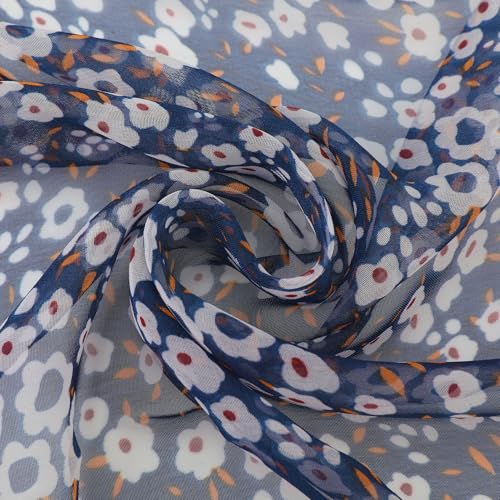 Women's Gypsophila Floral Scarf, Retro Lightweight Silky Sunscreen Head Wrap Neck Scarves for Summer - color: Dark Blue