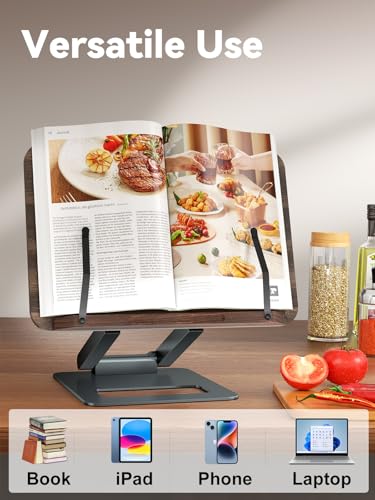 Tounee Book Stand, Telescopic Book Holder Stand, Adjustable Height Pull Out Design Ergonomic Cookbook Stand with Elastic Page Clips Fits All Books (Gray) - color: Gray