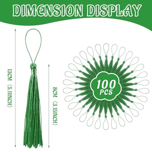 100 Pcs Bookmark Tassels Bulk Grass Green Soft Craft Silky Handmade Mini Tassels for Jewelry Making with Loops for DIY Craft Accessory Dress Decoration - color: Grass Green