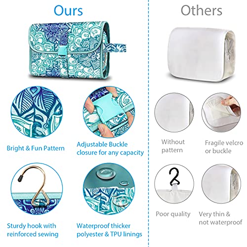 FINTIE Portable Toiletry Cosmetic Travel Bag Hanging Makeup Organizer - color: Emerald Illusions