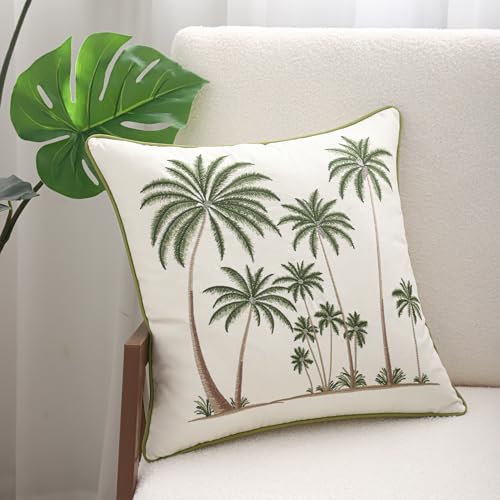 Palm Tree Embroidered Throw Pillow Covers 18x18 Pack of 2 - color: Tropical Palm Trees Green
