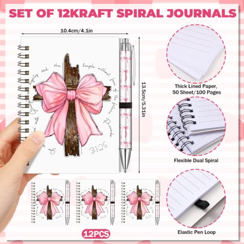 Resurhang 12 Sets Preppy Pink Bow Journal Pen Gifts for Teen Girls Women - style: Pink Bow Styles