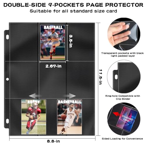 900 Pockets Trading Baseball Card Sleeves Binder, 50 Pages Double-Sided Protector Sports Card Binder Fit for MTG YU-GI-OH Cards, Football Cards, Game Cards, Standard Sized Cards for 3-Ring Binder - size: 900 Pockets