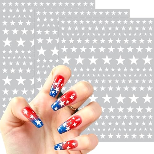 9 Sheets 4th of July Nail Stickers, Patriotic Red White and Blue Star Nail Decals Self-Adhesive Star Nails Stickers for Independence Day Memoria Day DIY Manicure Decorations for Women
