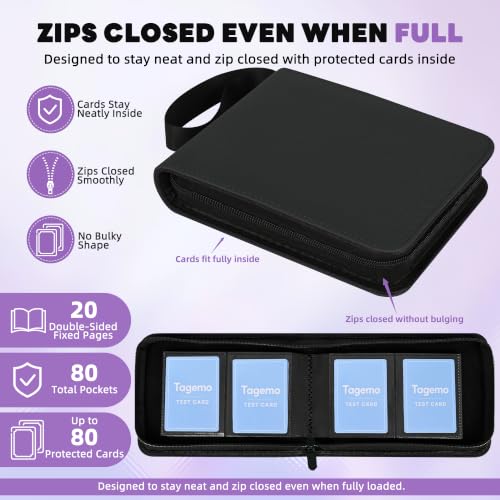 2 Pocket Mini Card Binder - Small Trading Card Album with Zipper,80 Pockets PU Leather Holder, Side-Loading Small TCG Binder for Standard Anime & Sports Cards - color: Black, size: 2-Pocket