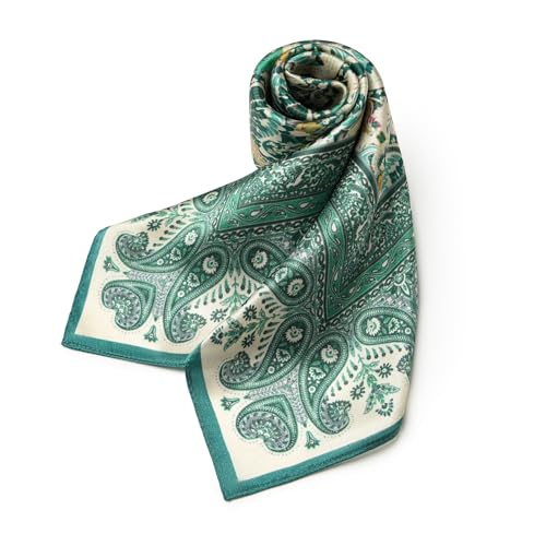 100% Mulberry Silk Scarf - 21" Square Lightweight Neckerchief, Gift Packed - color: Green-totem
