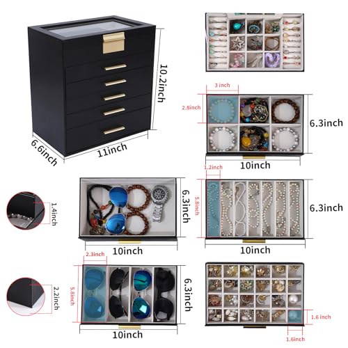 BOOVO Jewelry Boxes for Women, White and Black 6 Layer Large Jewelry Box for Necklace, Bracelet, Earrings, Rings Storage, Jewelry holder Organizer for Girls Gift (Clear Black, 6 layer) - color: Clear Black, size: 6 layer