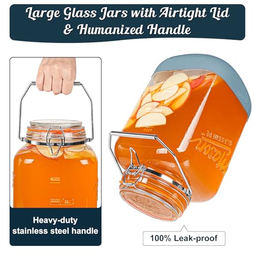 1.5 Gallon Large Glass Jar with Airtight Hinged Lid, Square, 192 Oz - size: 1.5 Gallon / Square Glass Jar