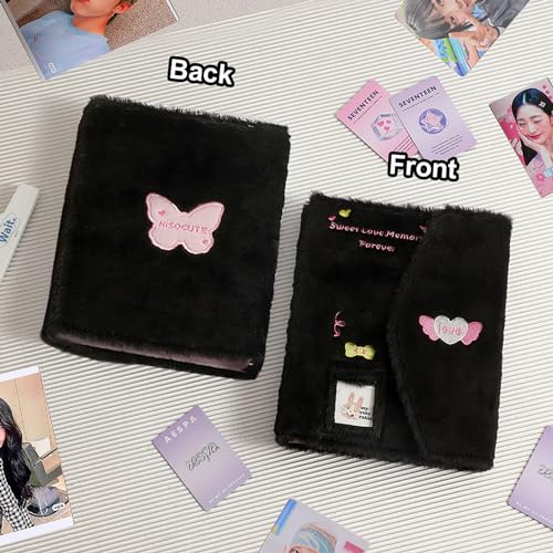 A5 Binder Kpop Plush Photocard Album with 20 Pcs Inner 3 Inch Photo Album Sleeves in Loose Leaf Refillable 6 Rings Binder Cover Photocard Holder Book for Picture Cards Storage (Black) - color: Black