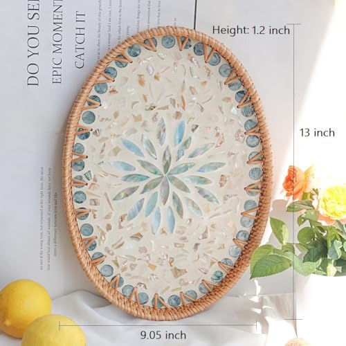 13" Decor Tray for Coffee Table Mother of Pearl Inlay Ottoman Serving Tray
