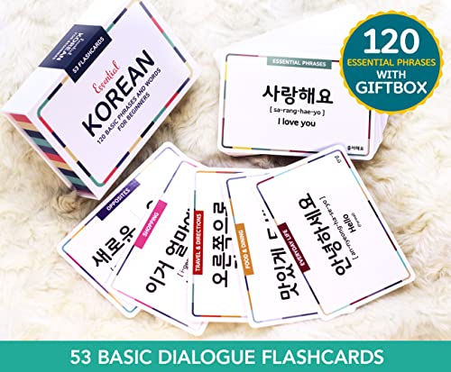 Korean Flashcards for Beginners – 120 Essential Dialogue Phrases & Words – Includes Hangul, Romanization, English, MP3 Audio, Gift Box - style: Gift Box