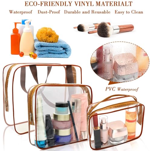 APREUTY 6 Packs Clear Makeup Bags, TSA Approved Toiletry Bags Set, Coffee - color: Coffee-6PCS(Large+Medium+Small)