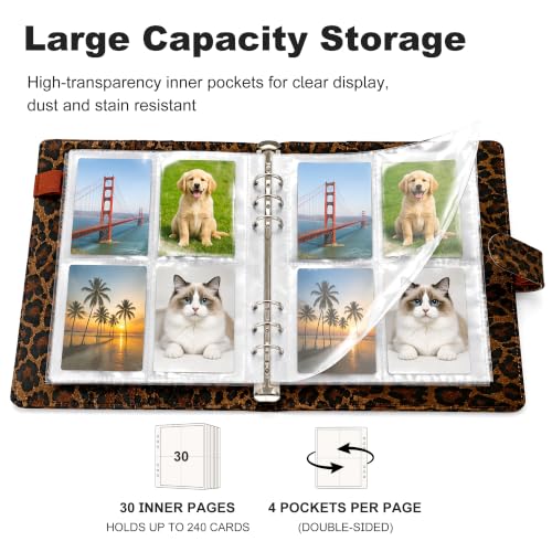 Convend A5 Kpop Photocard Binder with 30 Pack 4-Pocket Card Pages, 6 Ring Refillable Binder Album with 240 Card Slots, PU Leather Cover, Magnetic Closure, Trading Cards, Game Cards, Leopard Textured - color: New-3, size: Luxe-A5