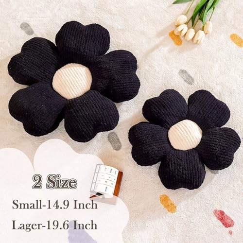 Kcvvcr Flower Throw Pillow, Cute Flower Shaped Pillow Decorative Throw Pillow for Bed Couch, Soft Daisy Pillows Floor Seating Cushion Cushions (14.9 Inch Black) - color: Black, size: 14.9 Inch