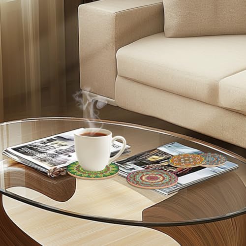 ANATTASOUL Mandala Wooden Coasters Set of 9 Bulk(3.9") - style: Mandala