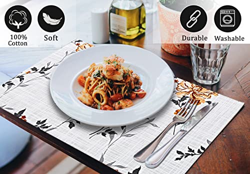 Ruvanti Placemats Set of 6, 100% Cotton Place Mats of 13"x19" – Grey Floral - color: Grey Floral