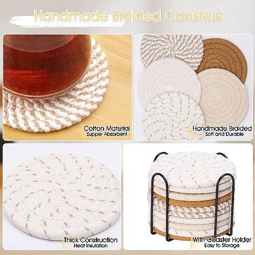 Billbotk 10 Pieces Boho Coasters for Drinks, Absorbent Drink Coasters Set for Home Decor, Fall Decorations for Home and Farmhouse, 4.3 Inches - color: Brown