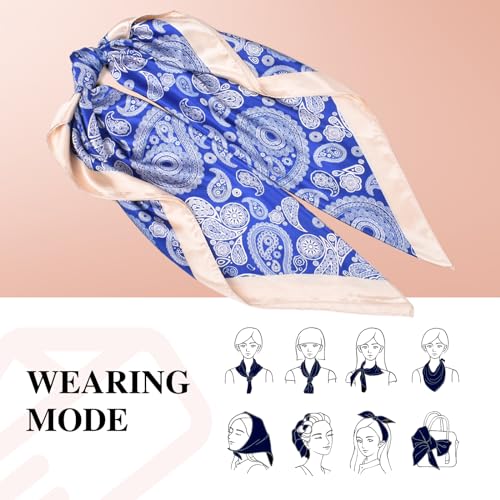 35 Inches Silk Head Scarf-Satin Hair Scarves Silk Bandana Scarf Headscarf for Women's Fashion Scarves - color: Medium Cashew Nut - Blue