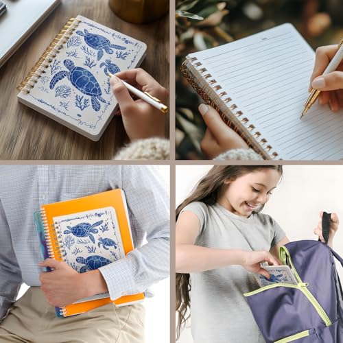 Cute Spiral Notebook Journal A5 6x9 Note Book with Pocket, Turtle - color: Save Turtle