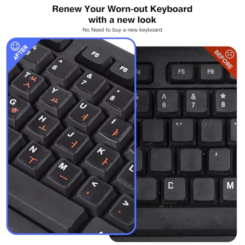 2PCS Hebrew Keyboard Stickers with Tweezer, Hebrew-English Replacement Keyboard Letters Black Background Orange Lettering for Laptops Notebooks PC Computer Desktop, Hebrew Keyboard Sticker - color: Hebrew Orange Letters