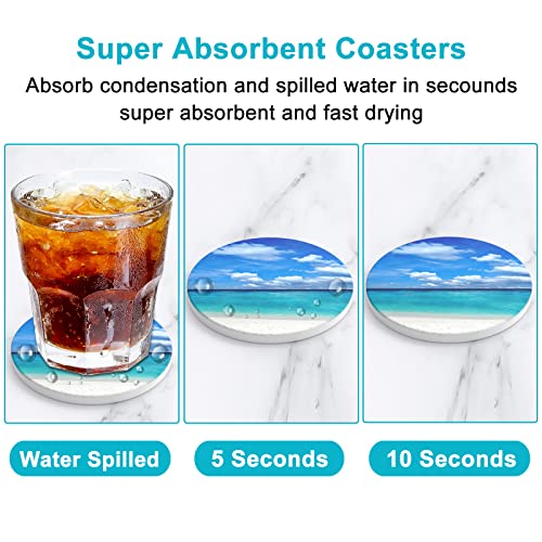 Coasters for Drinks, Set of 6 Cute Absorbent Ceramic Drink Coasters - color: Happy Beach