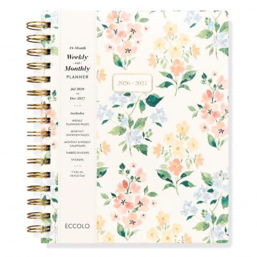 WORLD TRAVELER Academic Planner School Organizer Jul 2026-Dec 2027, 7"x9" - color: Multi Watercolor Floral