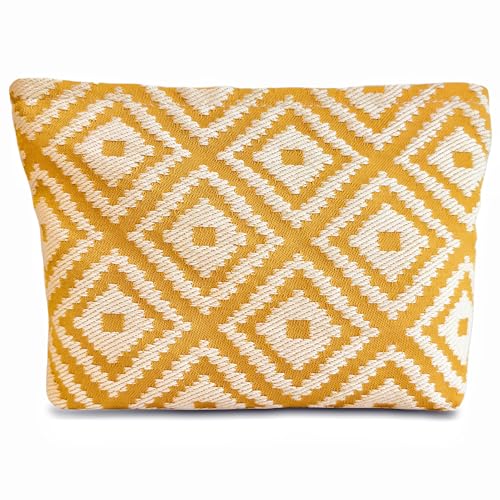STARDW Parallel Checkered Makeup Bag Travel Cosmetic Pouch for Women - color: Embroidery Yellow