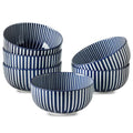 Ceramic Soup Bowls, 28 Ounces Striped Ceramic Cereal Bowls Set of 6 - color: Blue Radial Striped