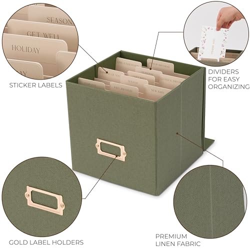 Beautiful Greeting Card Organizer Box With Dividers Holds Up to 300 Cards - color: Sage
