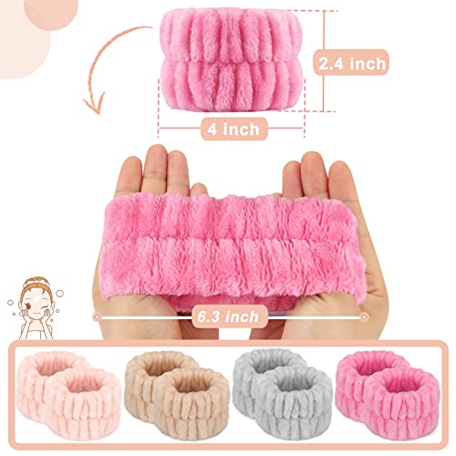 Crosize 8 Pcs Microfiber Spa Wrist Bands for Women, Yoga Enthusiasts and People Doing Housework or Sports, Absorbent Face Washing Wristbands, Prevent Water from Spilling Down Your Arms - color: Rose Red, Pink, Beige, Grey