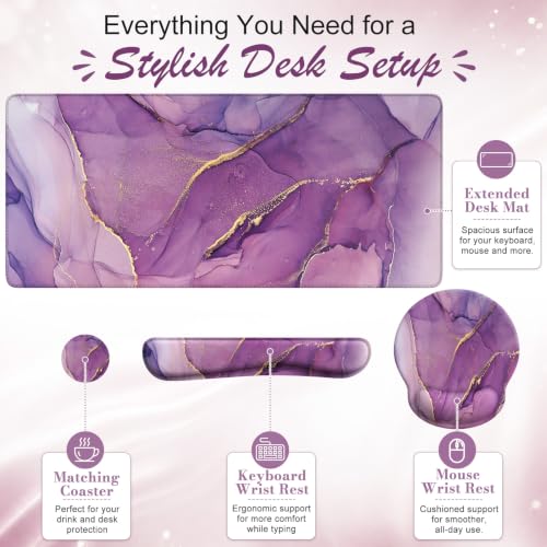 iCasso Purple Keyboard Mat 35.4"x15.7", Desk Blotter for Workspace - color: 1-Purple Marble