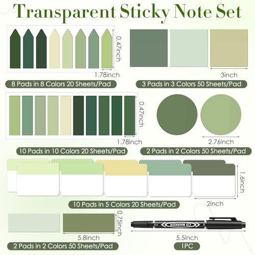 Glenmal Transparent Sticky Note Set, 910 Sheets,Sage Green - color: Sage Green