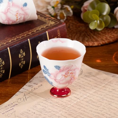KAMMAK Tea Cup Set of 2 Small Tea Cups 2.8oz Floral Porcelain Tea Cup Set, Asian Ceramic Teacups for Home, Party, Office, Chinese Kung Fu Tea Set for Hot/Cold Drink - style: 710N Flower