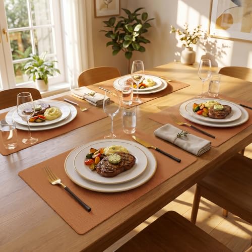 Romanstile Faux Leather Vinyl Placemats Set of 6, Orange - color: Orange