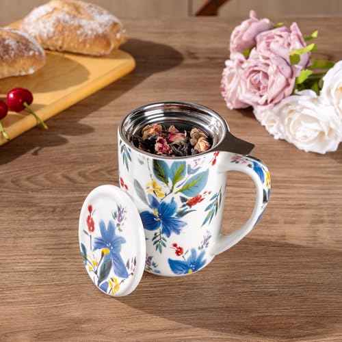 AmorArc Tea Cup With Infuser and Lid, 18oz Loose Leaf Tea Mug With Steeper - color: Iris