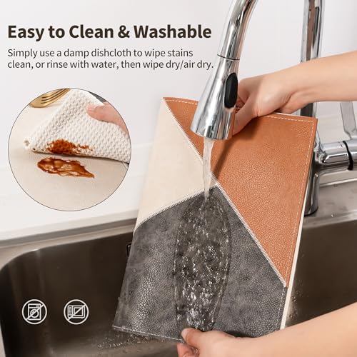 New Microfi Indoor/Outdoor Washable Faux Leather Vinyl Patchwork Placemats, Set of 4 (Brown) - color: Brown