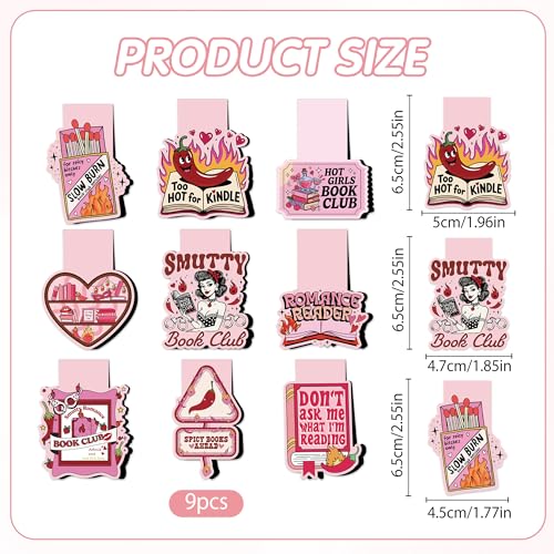 Smutty Magnetic Bookmarks for Women, 9 Pcs Funny Spicy Book Mark Clips, Cute Pink Magnet Book Marks for Reading, Smutty Romance Merch Gifts for Christmas Valentine - style: Smutty