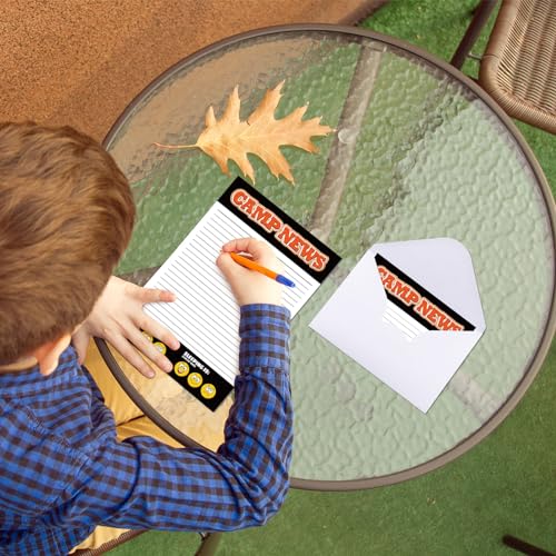 80 Pcs Camp Stationery Paper Envelopes,Black Camping News - style: Black Camping News