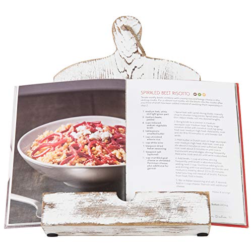 MyGift Recipe Book Holder, Whitewashed Wood Cutting Board Style Cookbook Holder, Wooden Book Stands for Display - color: Whitewashed