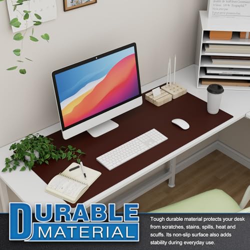 K KNODEL Extra Large Desk Mat, Leather Mouse Pad (35.4"x17", Dark Brown) - color: Dark Brown, size: 35.4" x 17"