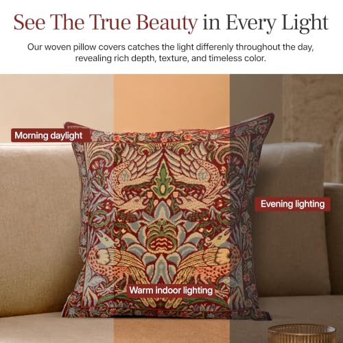 William Morris Peacock and Dragon Red Tapestry Throw Pillow Cover 16 x 16in - color: Peacock and Dragon Red
