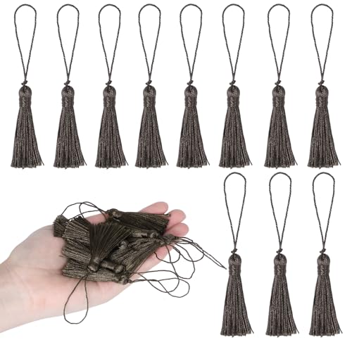 BEL AVENIR 45 pcs Mini Bookmark Tassels 3.75inch Silky Key Tassel - color: Dark Coffee