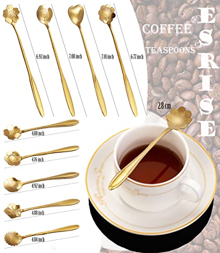 9 Pcs Flower Spoon Coffee Teaspoon, ESRISE Stainless Steel Tea Spoon(Gold) - color: Gold