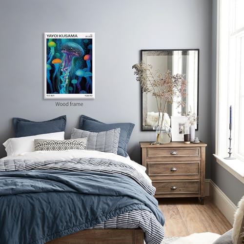 Colorful Ocean Jellyfish Wall Art Unique Japanese Animal Posters Yayoi Kusama Canvas Prints 08x10 inch Framed for Living Room Bedroom Wall Decor - color: Trendy 4-WFramed, size: 10"L x 8"W