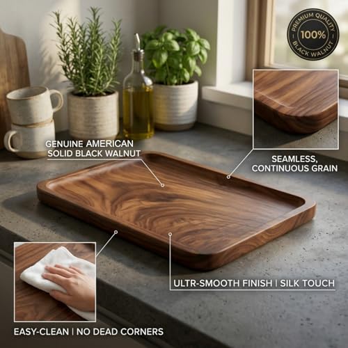 Bamber Wood Serving Tray Wooden Decorative Coffee Tea Platter Black Walnut 13.4 x 9 Inches - color: Medium - 13.4'' X 9'' - Spliced