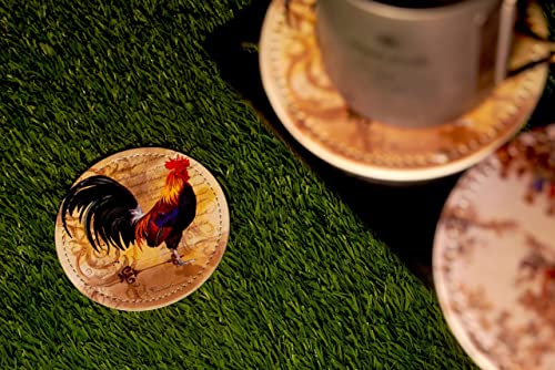 Vintage Rooster Coasters for Drinks with Holder Leather Coasters Set of 6 Table Decor Protect Furniture from Water Marks Scratch and Damage - color: Black3