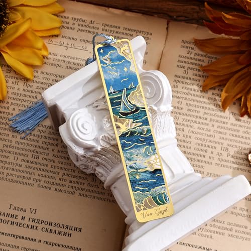 icceemee 12 Pieces of Gold Hollow Bookmarks with Tassels, Featuring Van Gogh and Monet Oil Painting Themes Perfect for Book Lovers, Writers, Readers, Children, Teenagers, Men, Women, and Adults - style: Oil Painting Themes 12